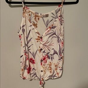 Lavish Floral Faux Button-Front Blouse - Cream and Pink